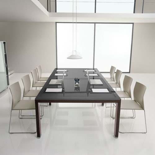 Tavolo riunioni modulare con piano in vetro Serie Elisia